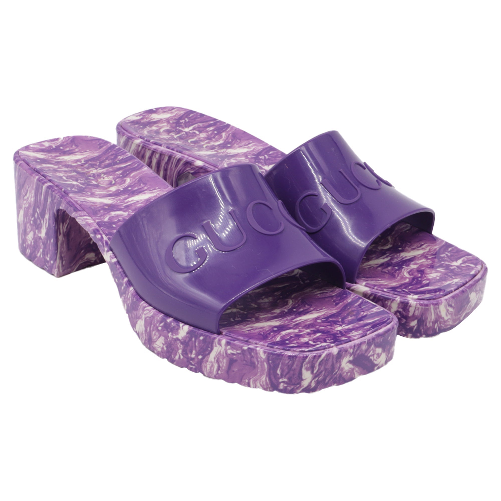 Women's Gucci Logo Slides in Purple Rubber