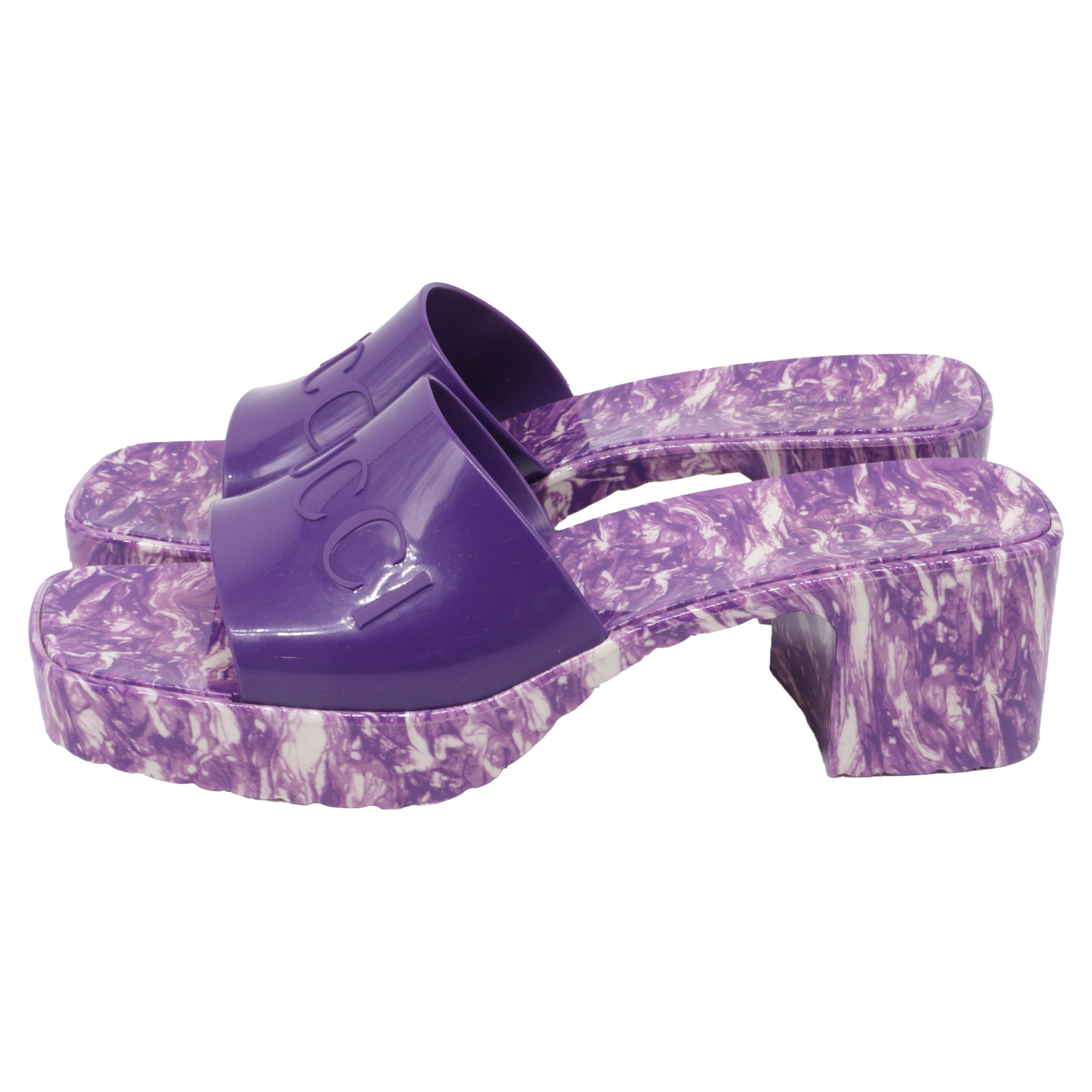 Women's Gucci Logo Slides in Purple Rubber