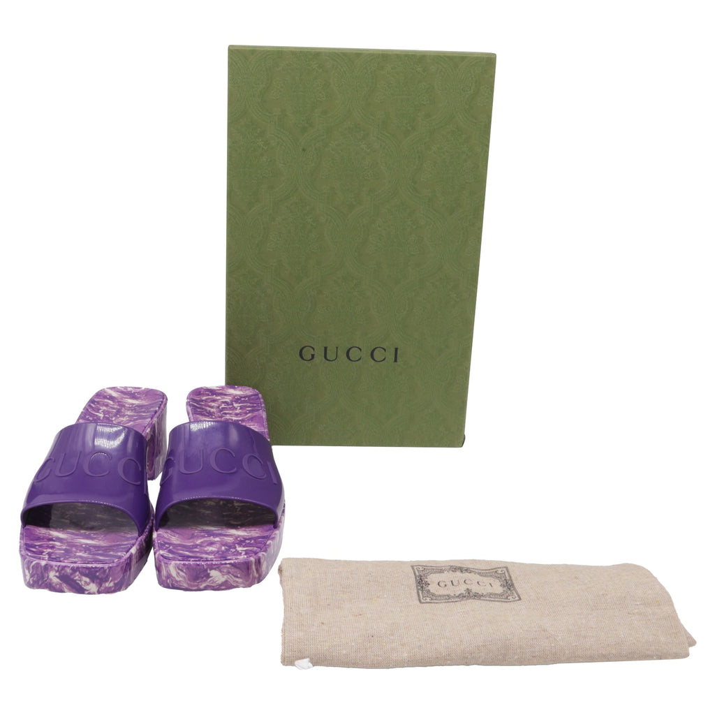 Women's Gucci Logo Slides in Purple Rubber