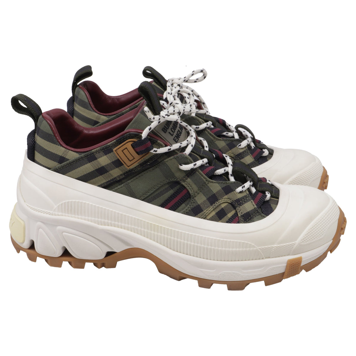 Women's Burberry Arthur Check Sneakers in Military Green Cotton