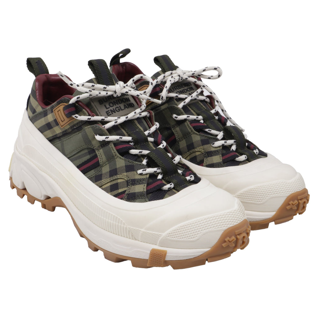 Women's Burberry Arthur Check Sneakers in Military Green Cotton