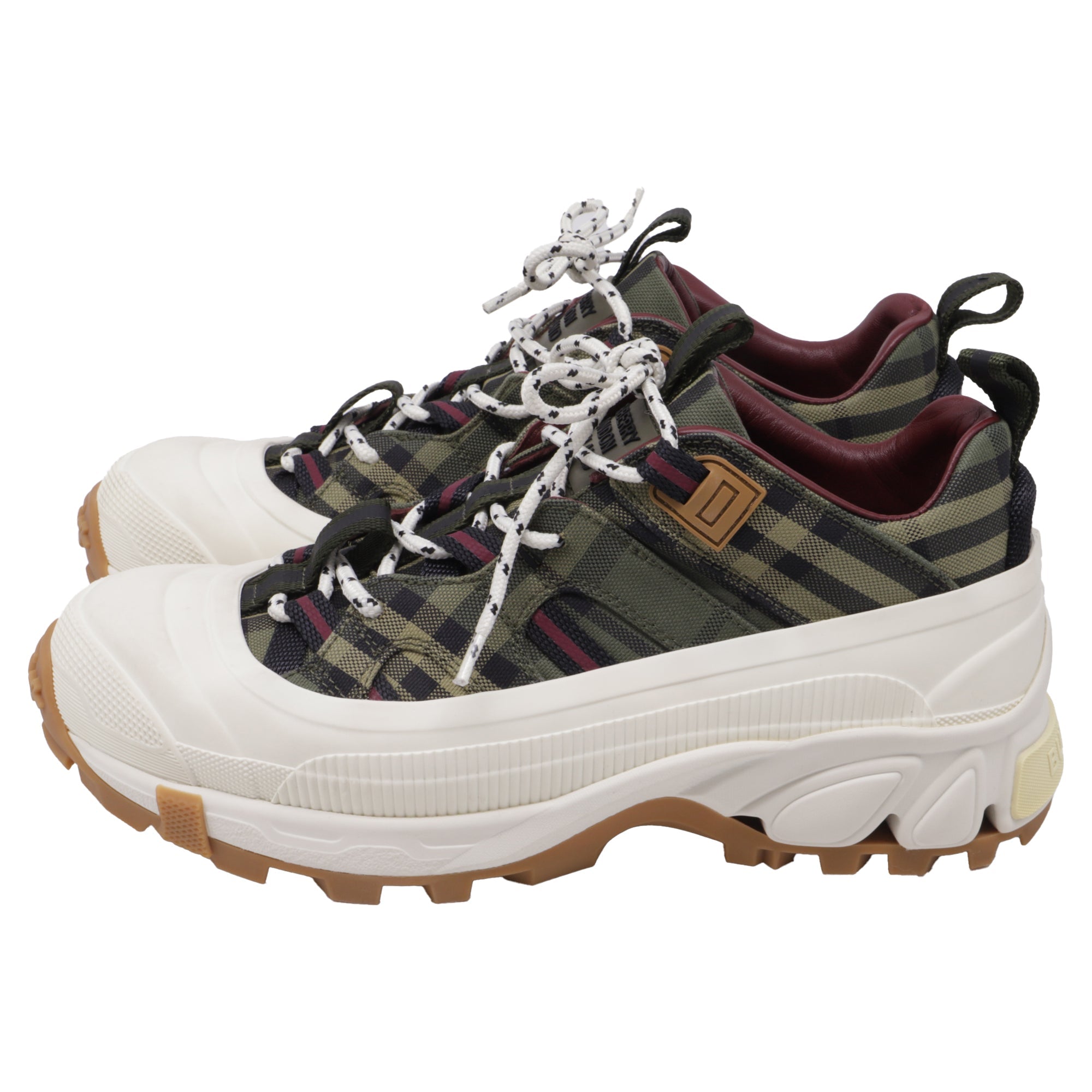 Women's Burberry Arthur Check Sneakers in Military Green Cotton