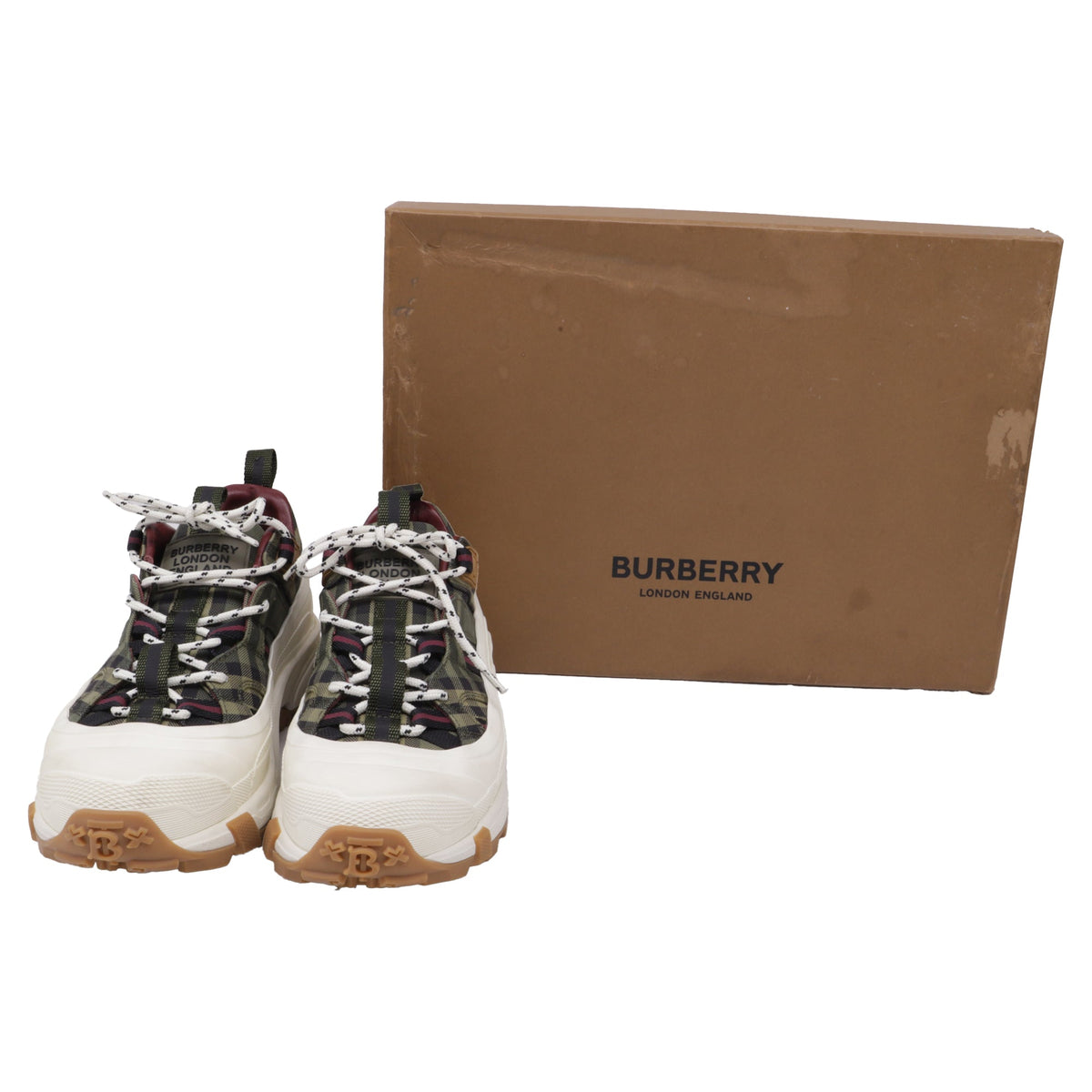 Women's Burberry Arthur Check Sneakers in Military Green Cotton