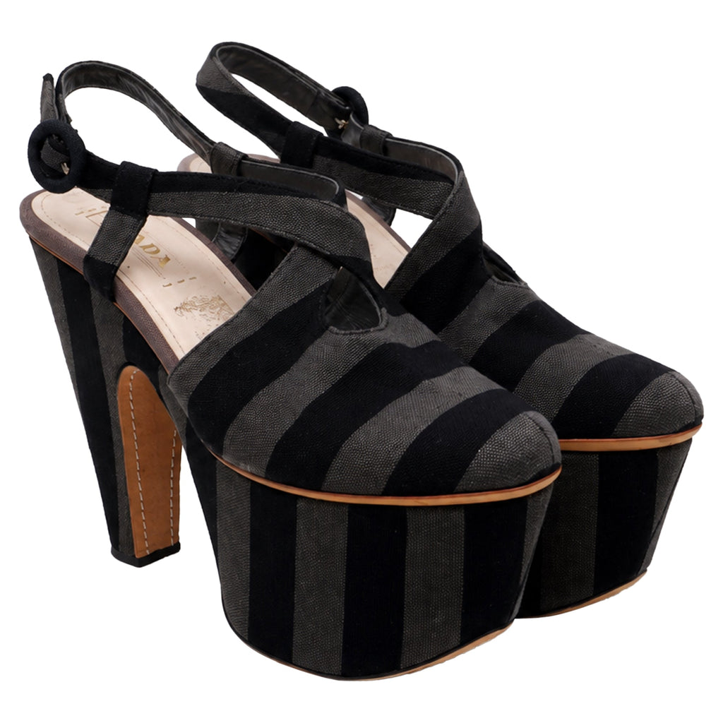Women's Prada Platform Sandals in Multicolor Canvas