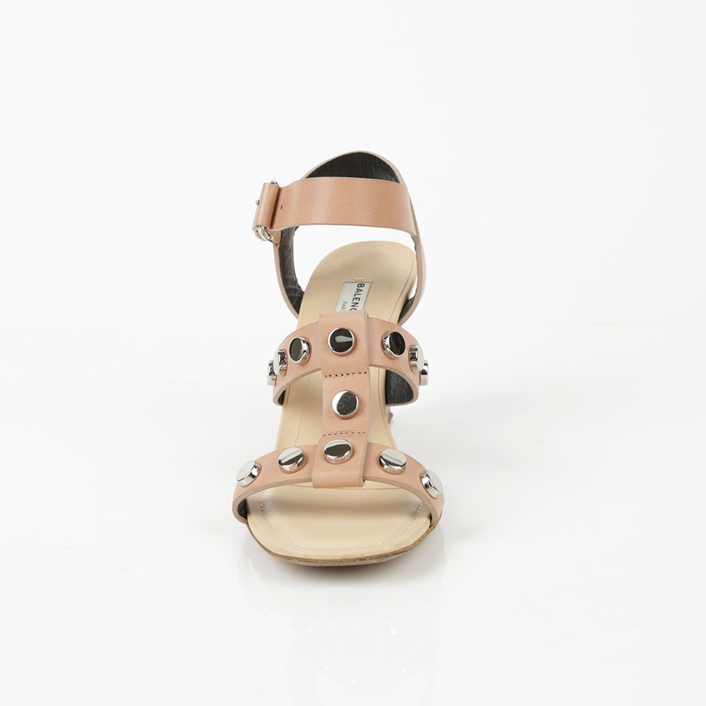 Women's Pink Leather Studded Strap Wedge Sandal Heel
