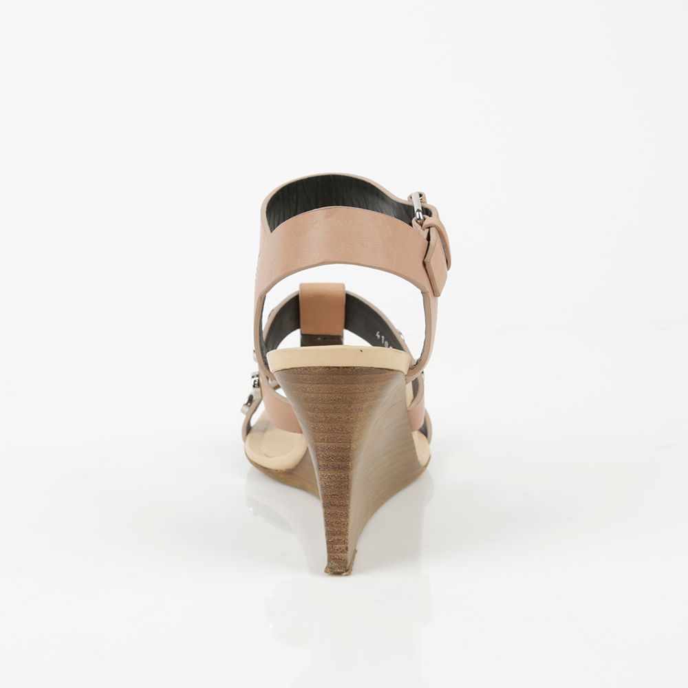 Women's Pink Leather Studded Strap Wedge Sandal Heel