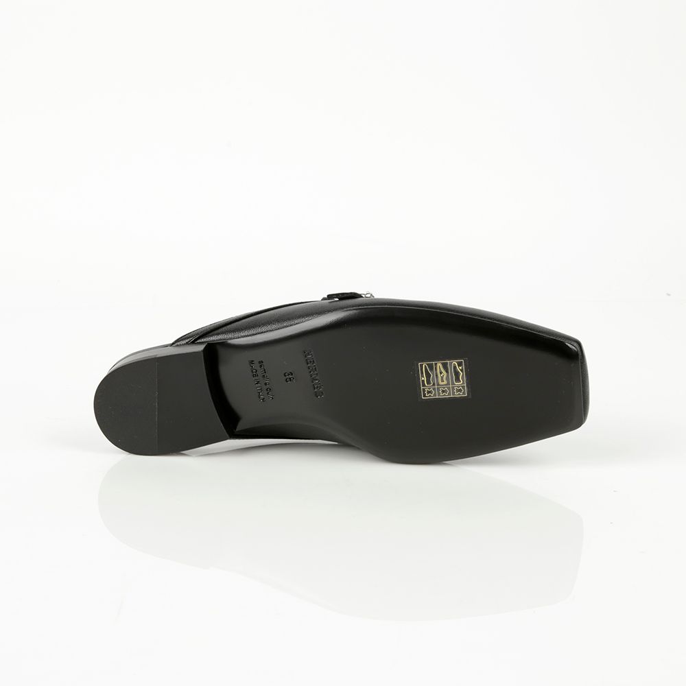 Women's Black Leather Groovy Mule Slippers