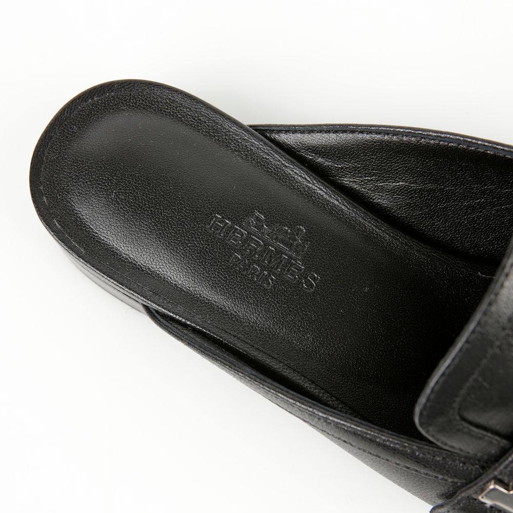 Women's Black Leather Groovy Mule Slippers