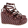 Women's Valentino Garavani 95mm Studded Wedge Sandals in Burgundy Leather