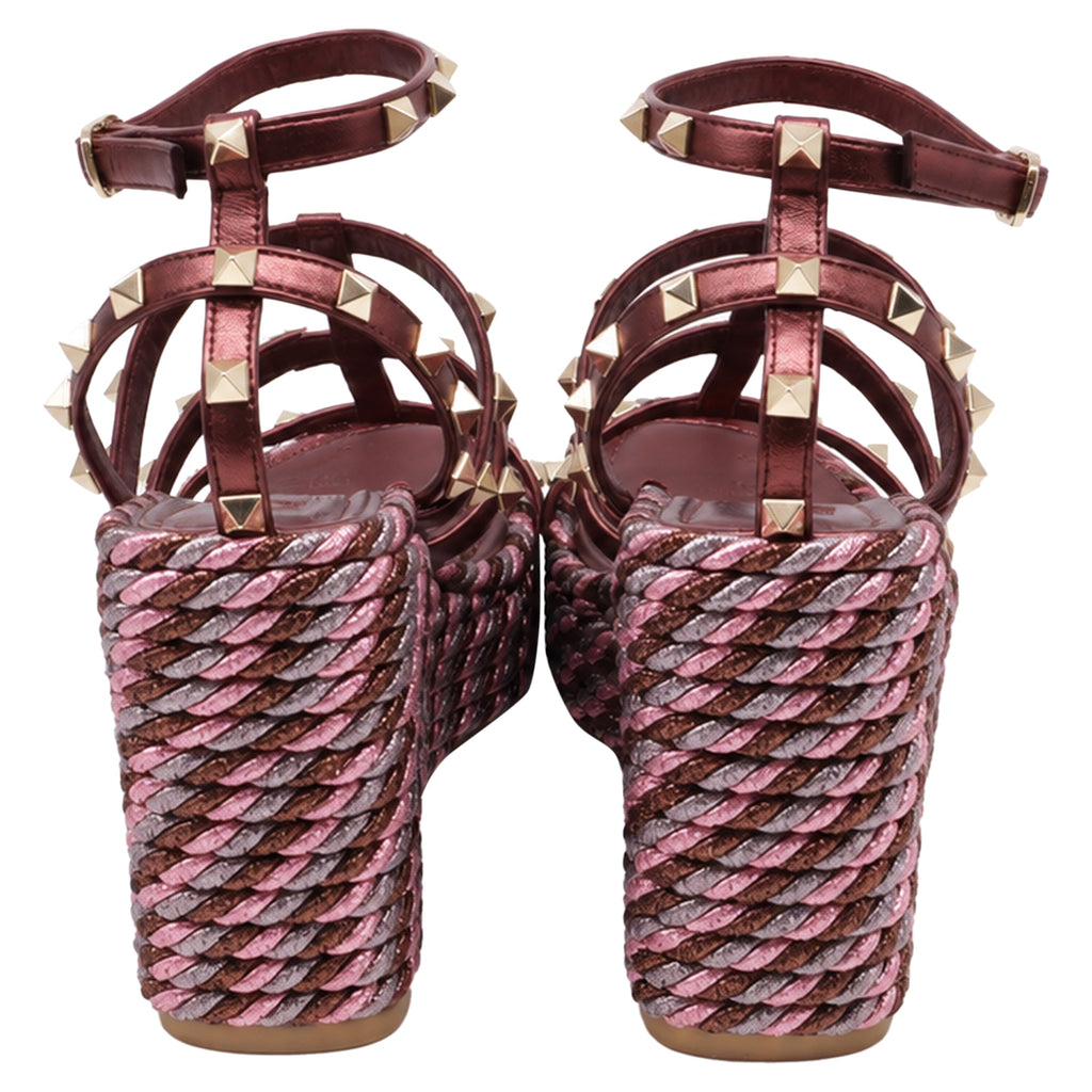 Women's Valentino Garavani 95mm Studded Wedge Sandals in Burgundy Leather