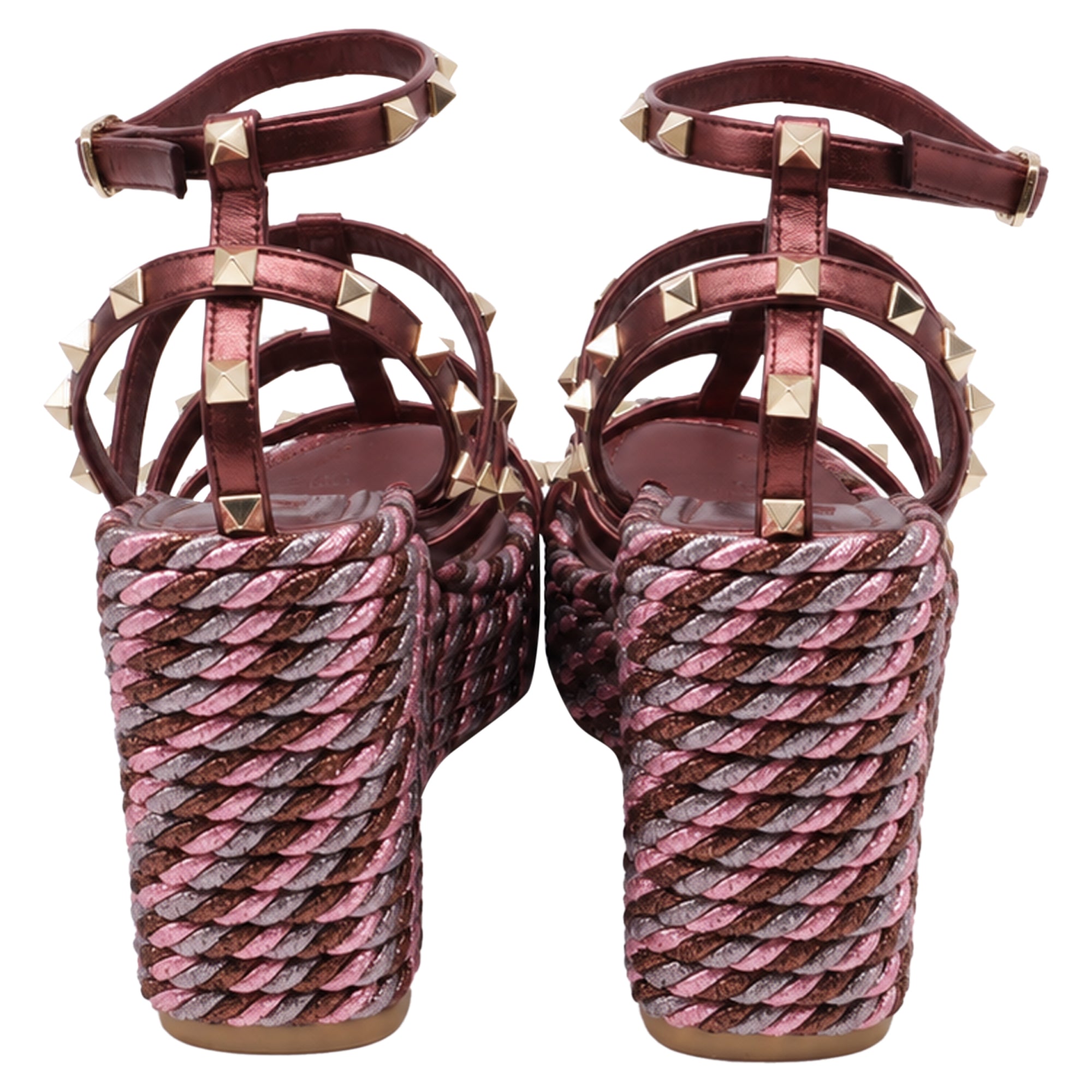 Women's Valentino Garavani 95mm Studded Wedge Sandals in Burgundy Leather
