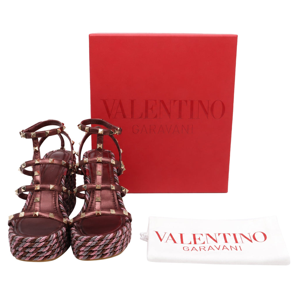 Women's Valentino Garavani 95mm Studded Wedge Sandals in Burgundy Leather