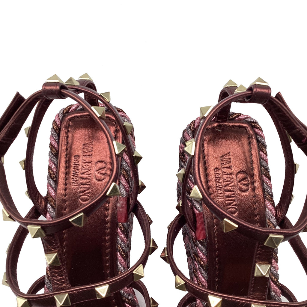 Women's Valentino Garavani 95mm Studded Wedge Sandals in Burgundy Leather