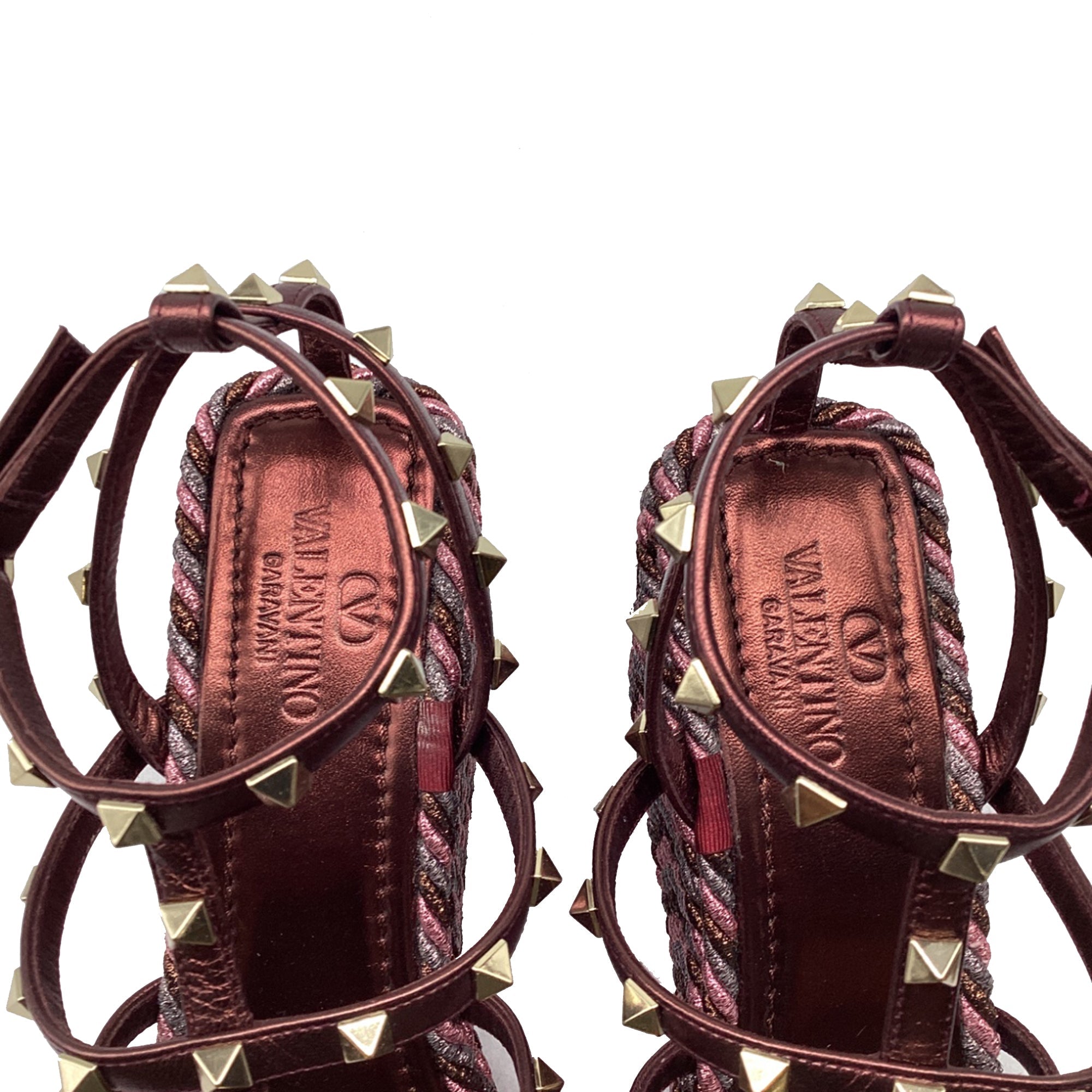 Women's Valentino Garavani 95mm Studded Wedge Sandals in Burgundy Leather