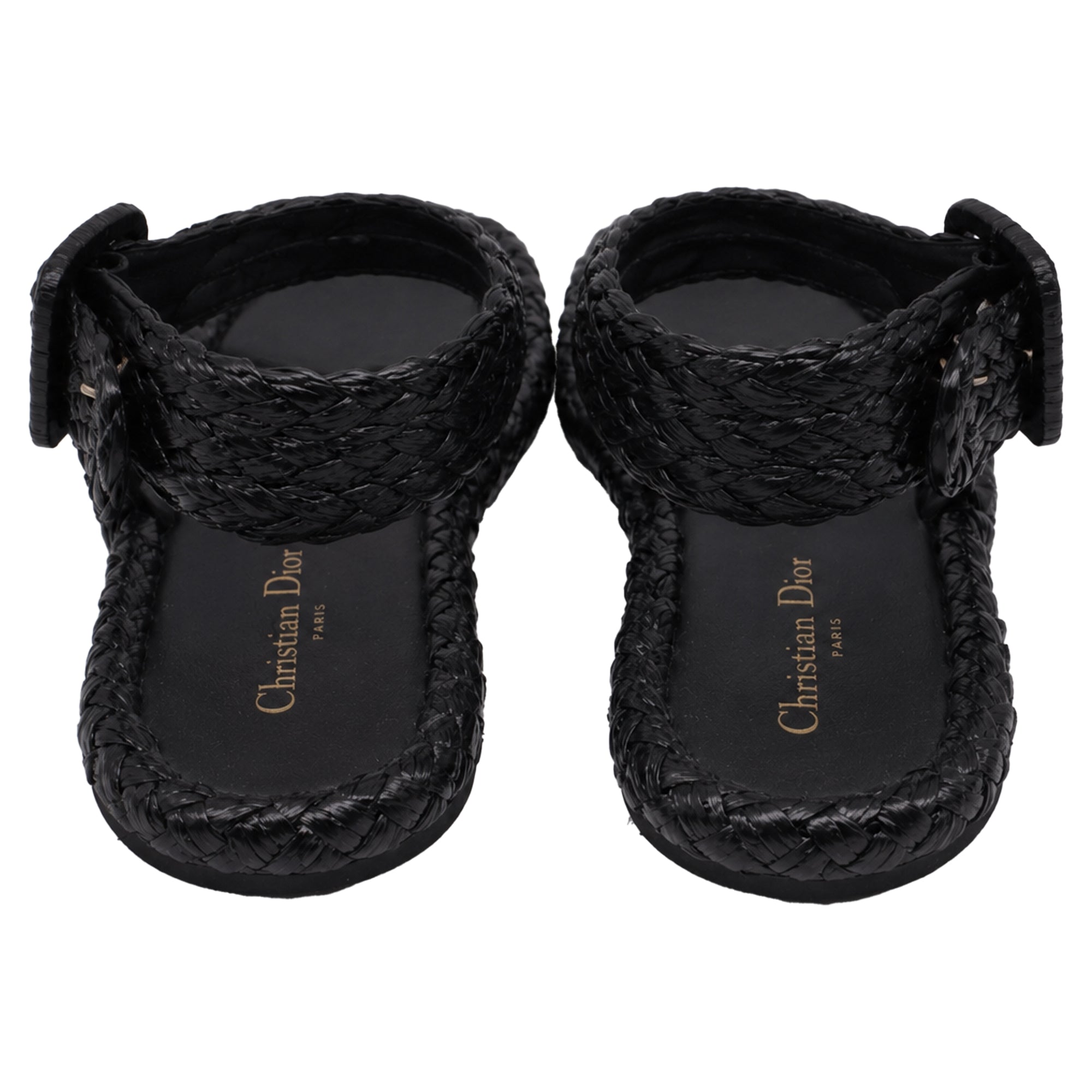 Women's Dior Woven Ocean Flat Thong Sandals in Black Raffia
