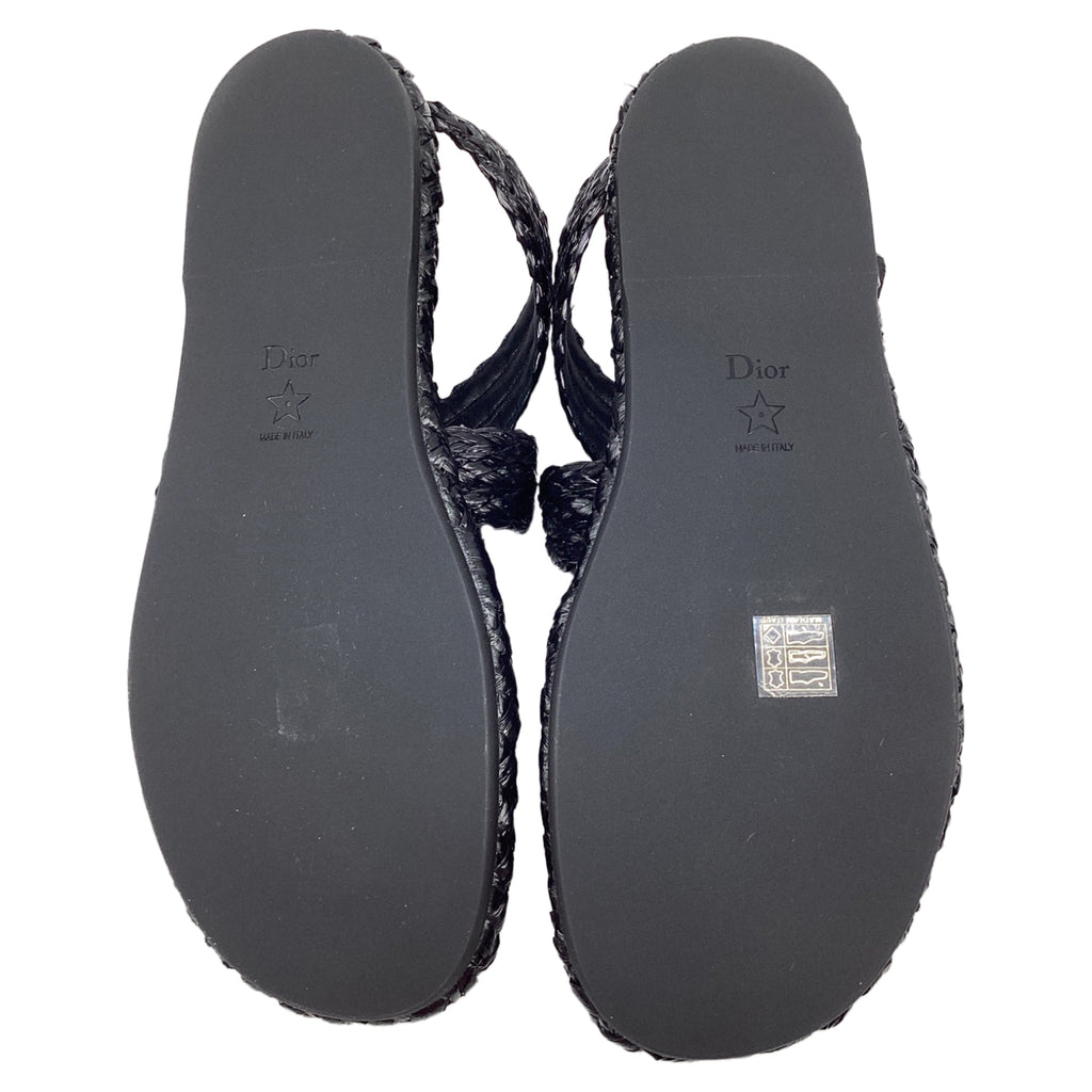 Women's Dior Woven Ocean Flat Thong Sandals in Black Raffia