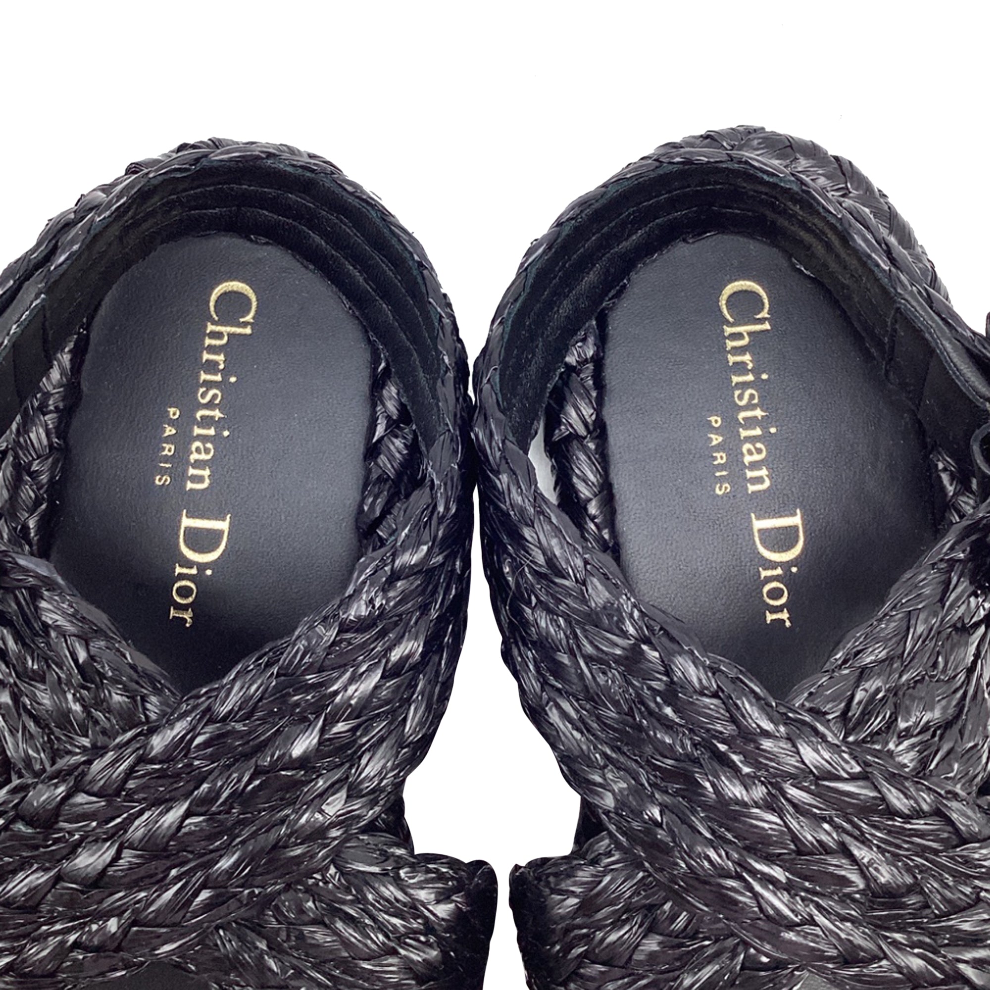 Women's Dior Woven Ocean Flat Thong Sandals in Black Raffia