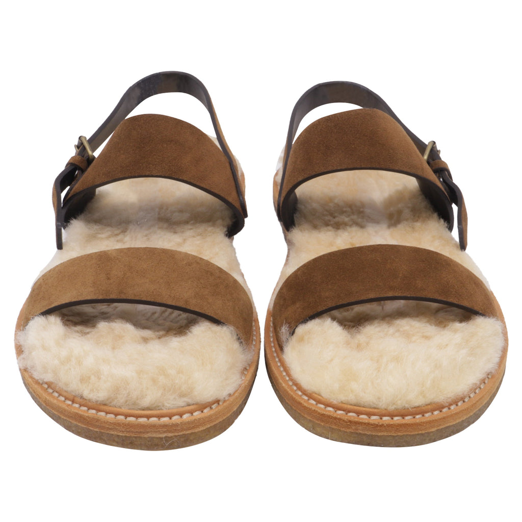 Women's Saint Laurent Shearling-Lined Slingback Strap Sandals in Brown Suede