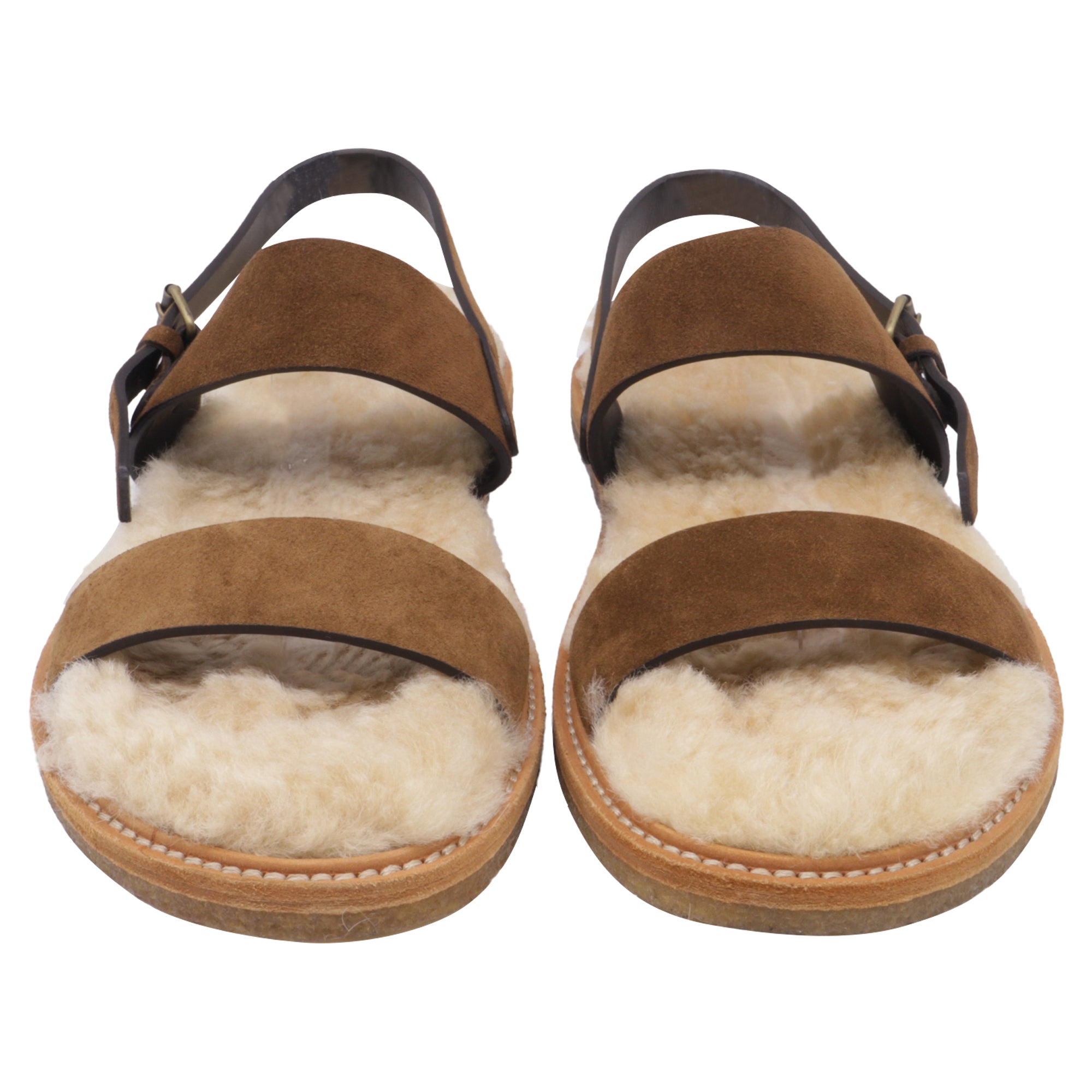 Women's Saint Laurent Shearling-Lined Slingback Strap Sandals in Brown Suede