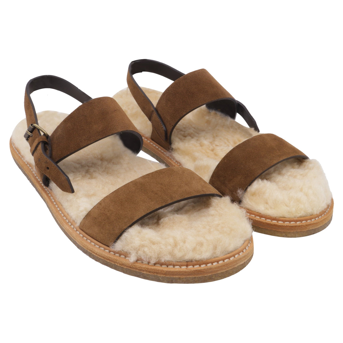 Women's Saint Laurent Shearling-Lined Slingback Strap Sandals in Brown Suede