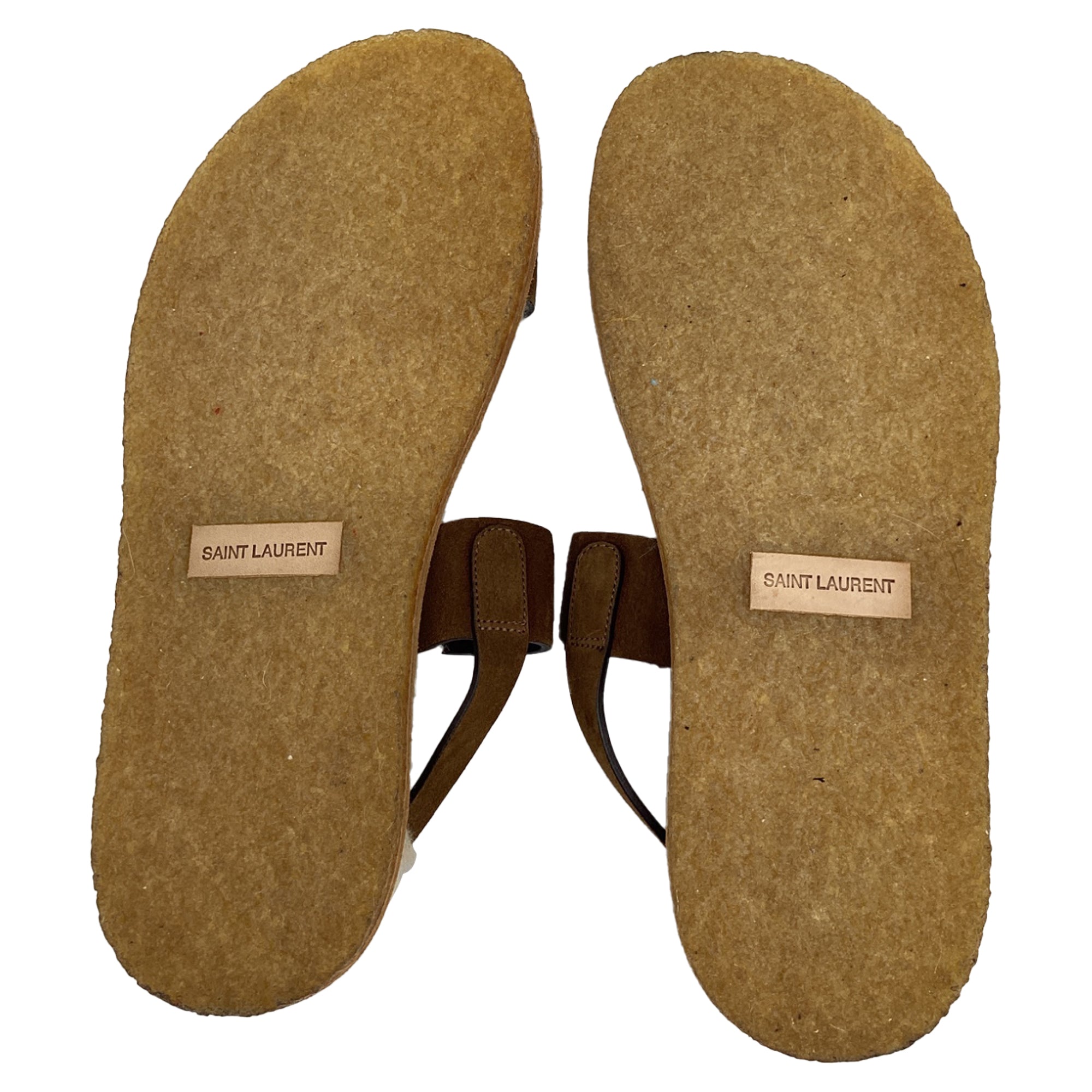 Women's Saint Laurent Shearling-Lined Slingback Strap Sandals in Brown Suede