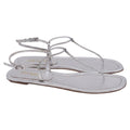 Women's Prada T-Strap Flat Sandals in Metallic Silver Leater