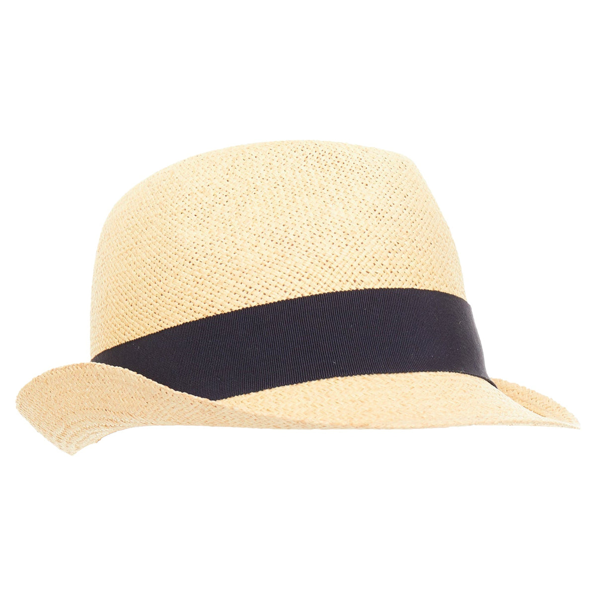Chanel raffia curled brim navy ribbon CC logo hat