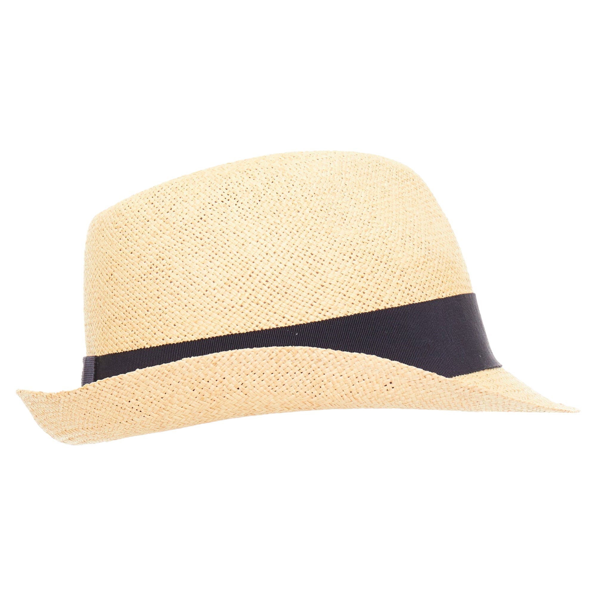 Chanel raffia curled brim navy ribbon CC logo hat