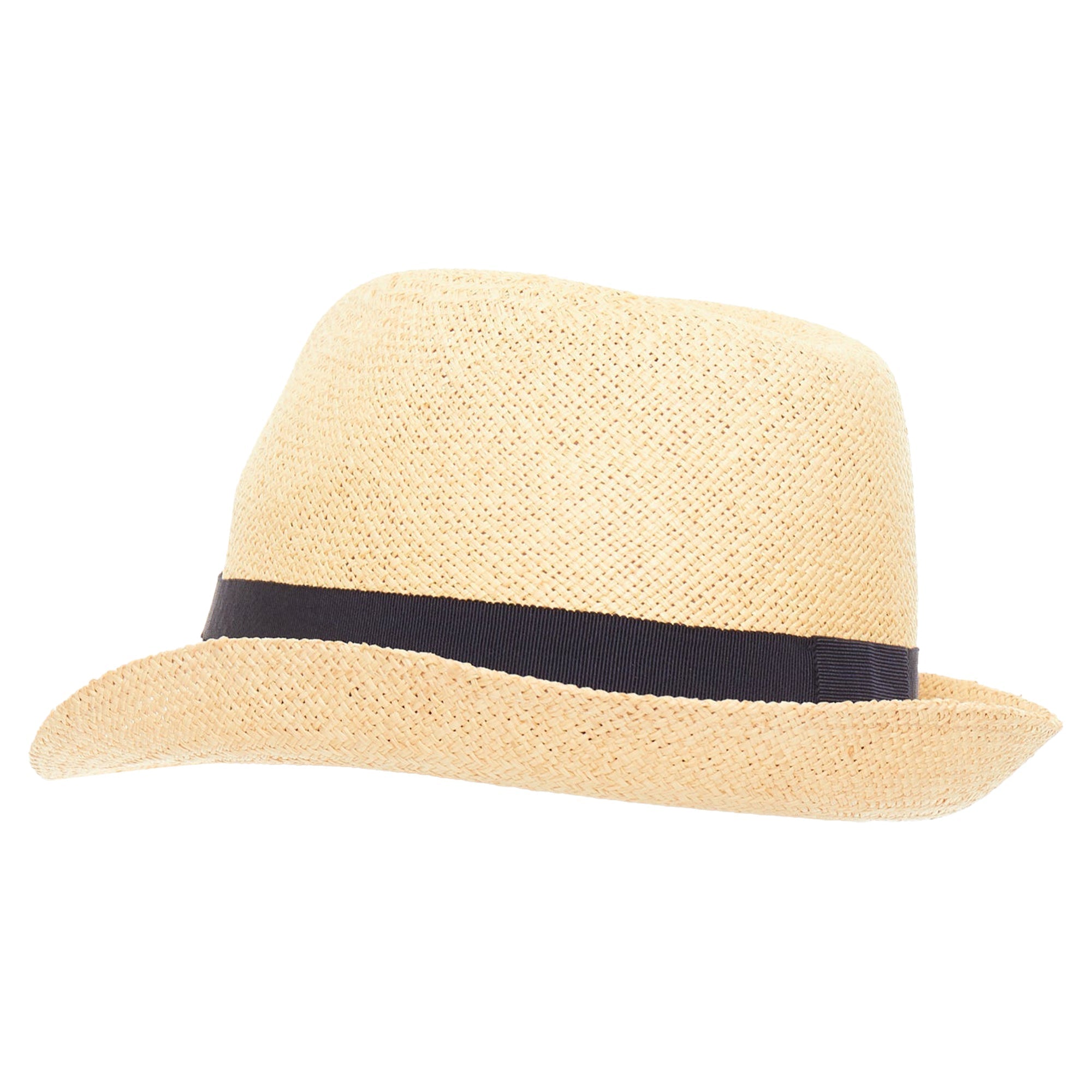 Chanel raffia curled brim navy ribbon CC logo hat