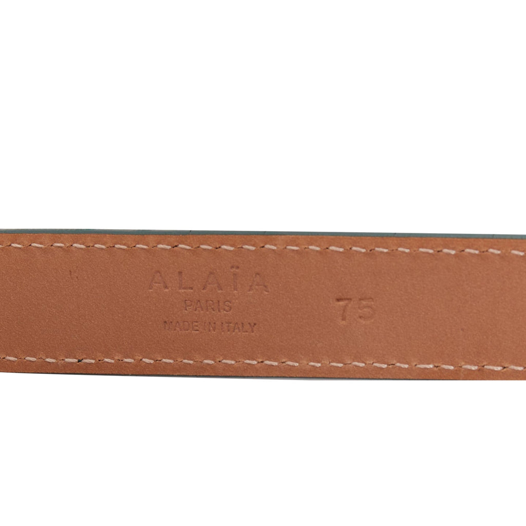 Alaia leather silver swirl loop hook skinny belt
