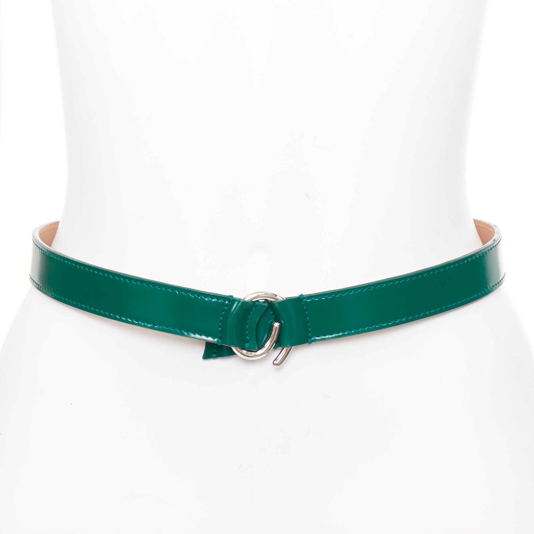 Alaia leather silver swirl loop hook skinny belt