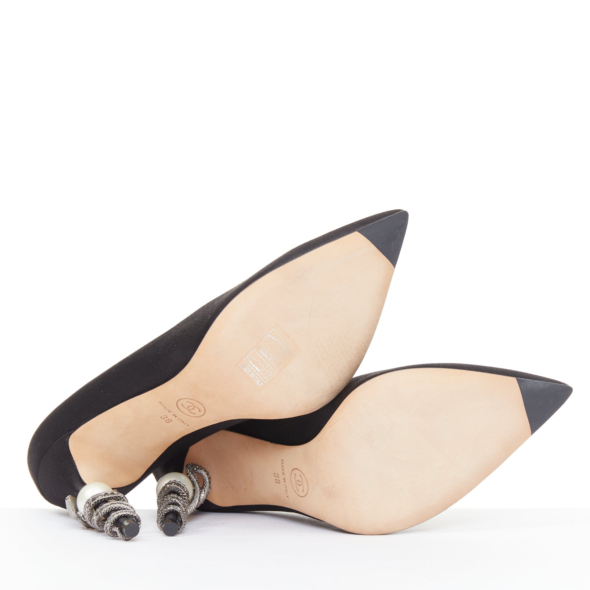 Women's Chanel Serpent Pearl satin CC pearl snake heel pump