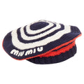 Miu Miu logo applique striped crochet knit beret hat