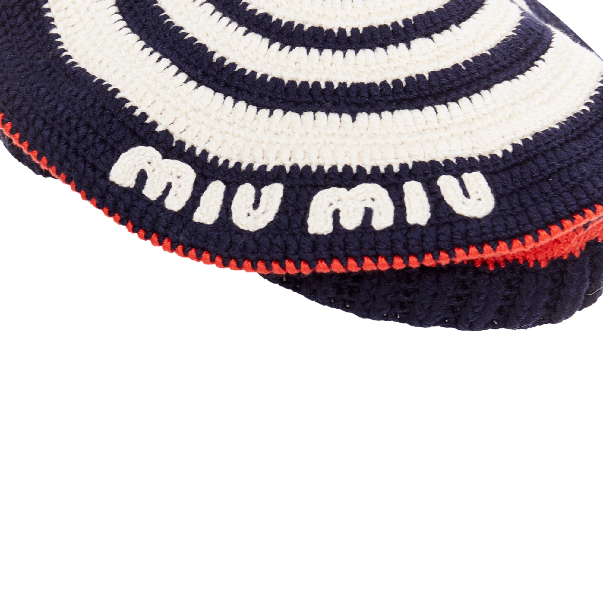 Miu Miu logo applique striped crochet knit beret hat