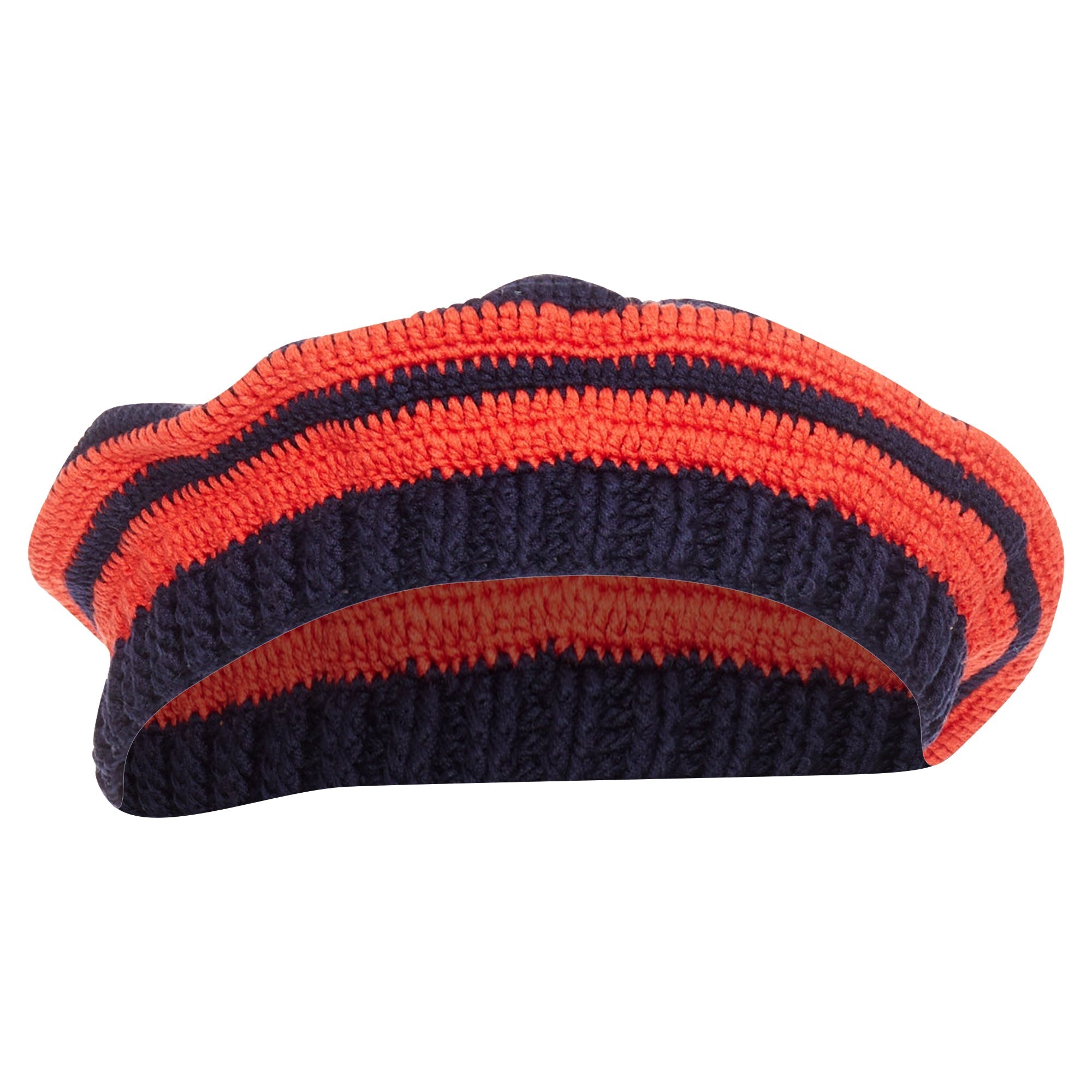 Miu Miu logo applique striped crochet knit beret hat
