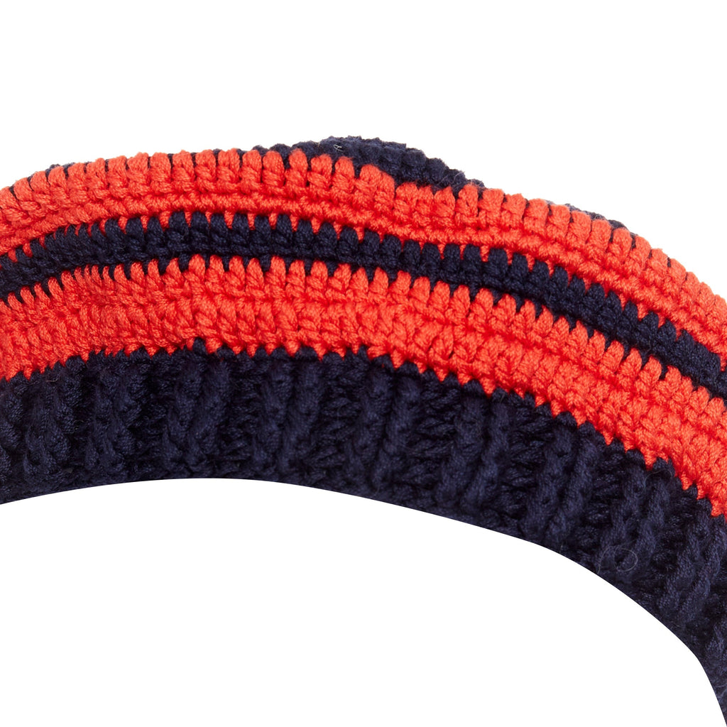 Miu Miu logo applique striped crochet knit beret hat