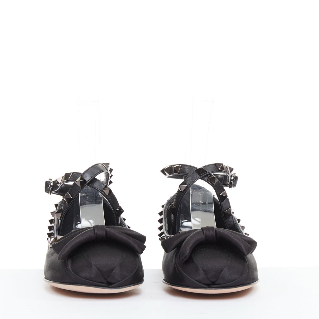 Women's Valentino Rockstud satin leather trim studded ballet flats