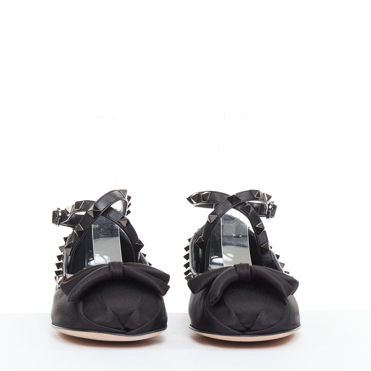 Women's Valentino Rockstud satin leather trim studded ballet flats