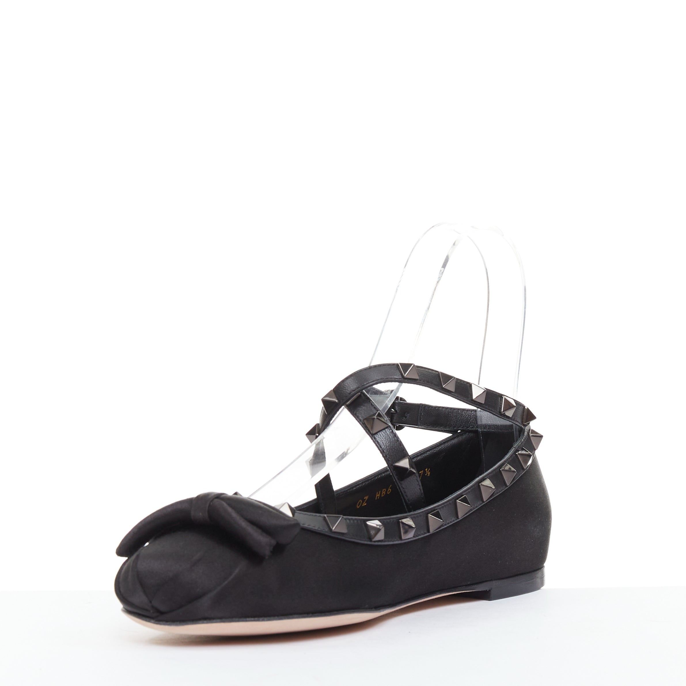 Women's Valentino Rockstud satin leather trim studded ballet flats