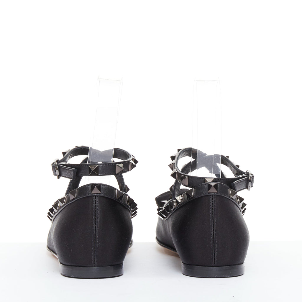 Women's Valentino Rockstud satin leather trim studded ballet flats