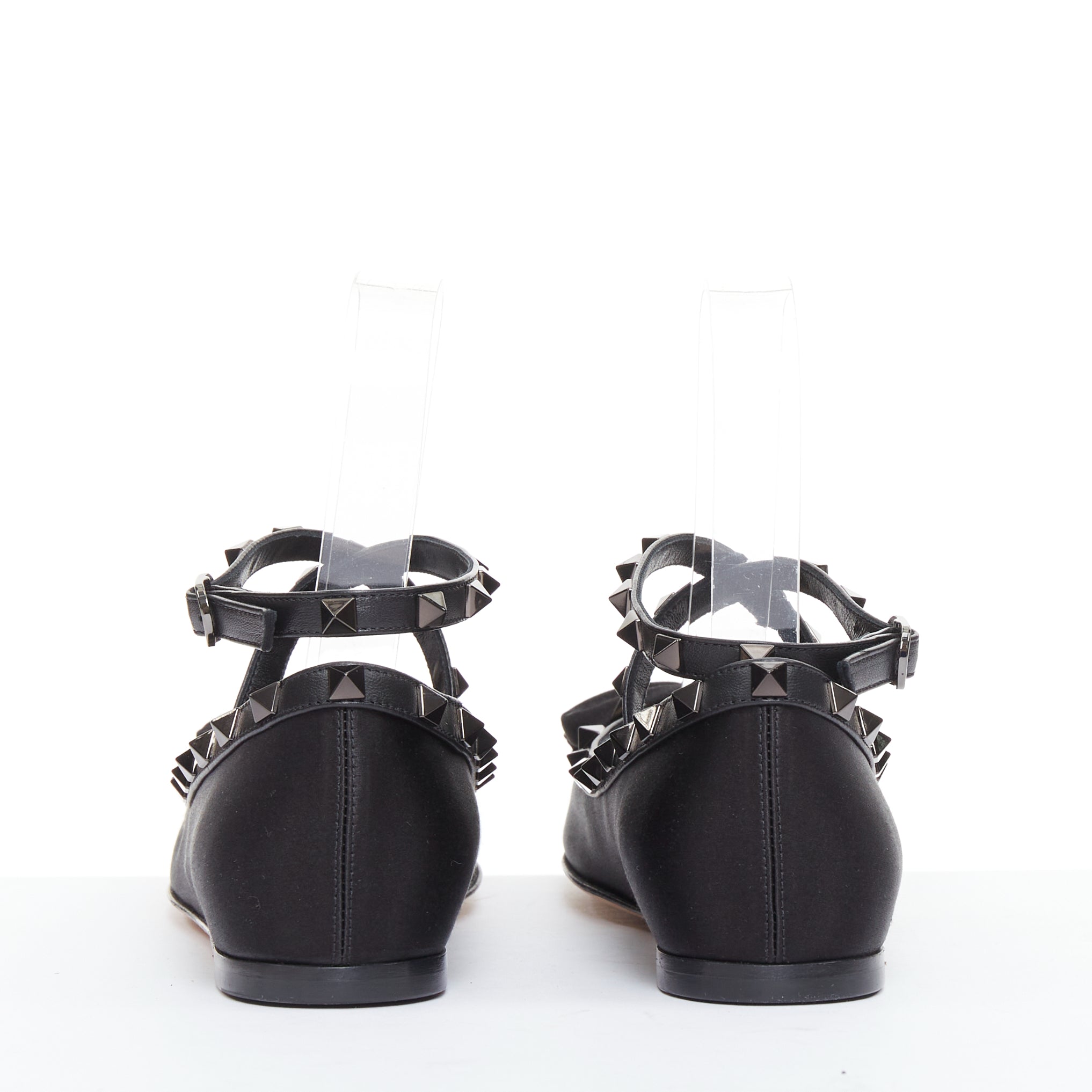 Women's Valentino Rockstud satin leather trim studded ballet flats