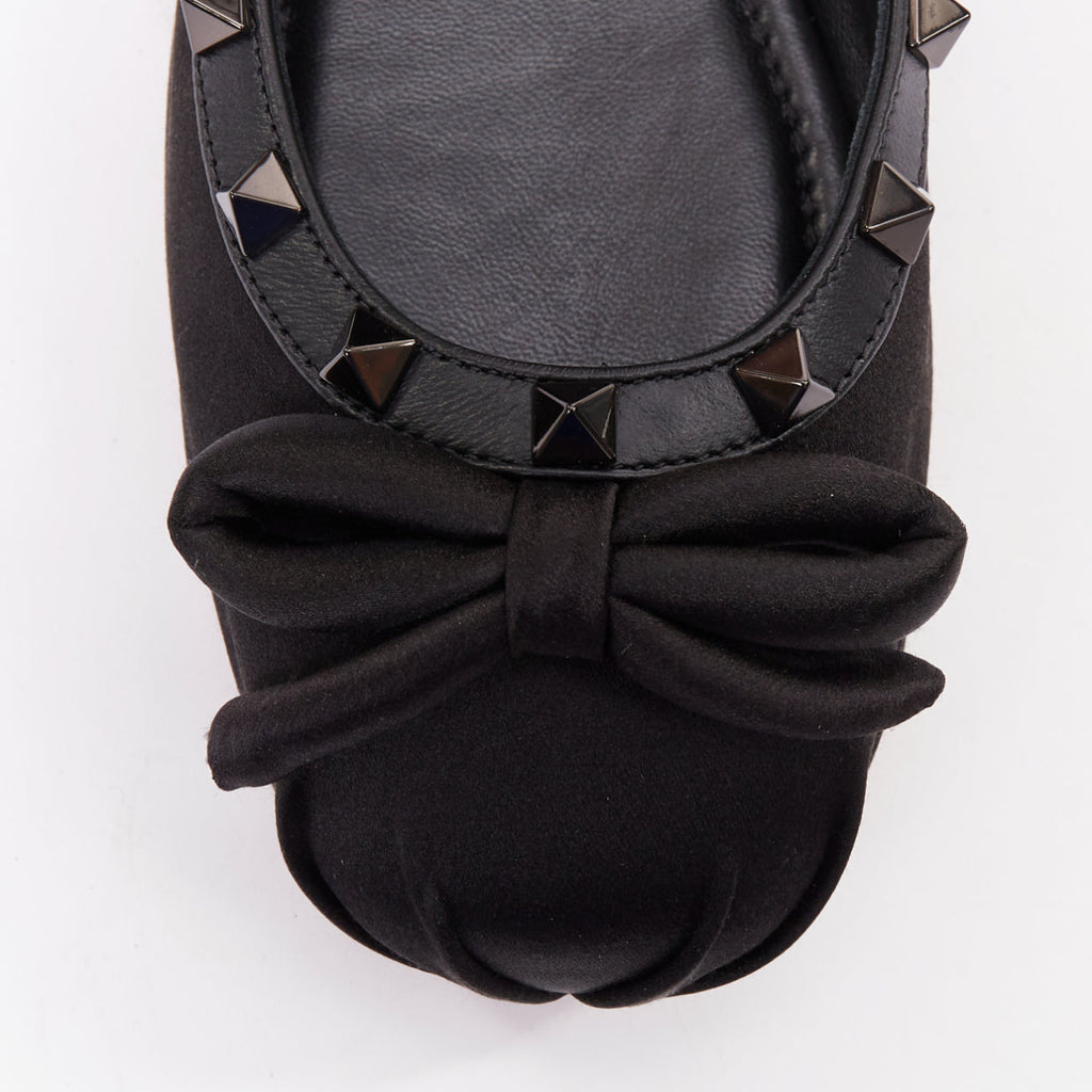 Women's Valentino Rockstud satin leather trim studded ballet flats
