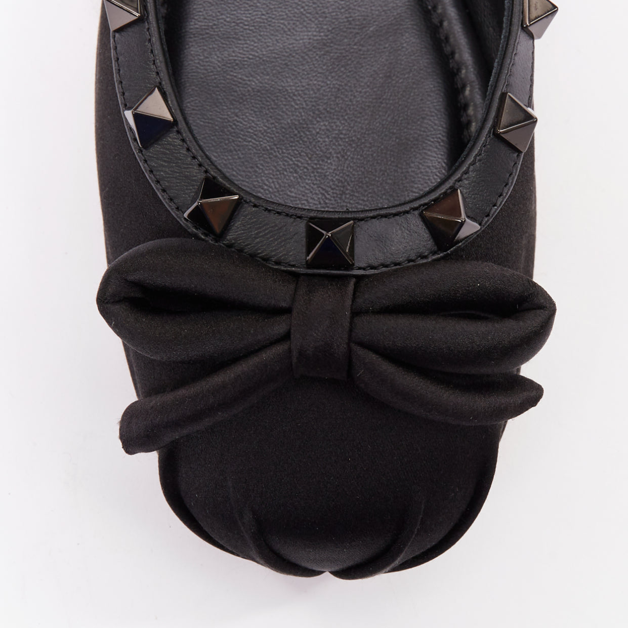Women's Valentino Rockstud satin leather trim studded ballet flats