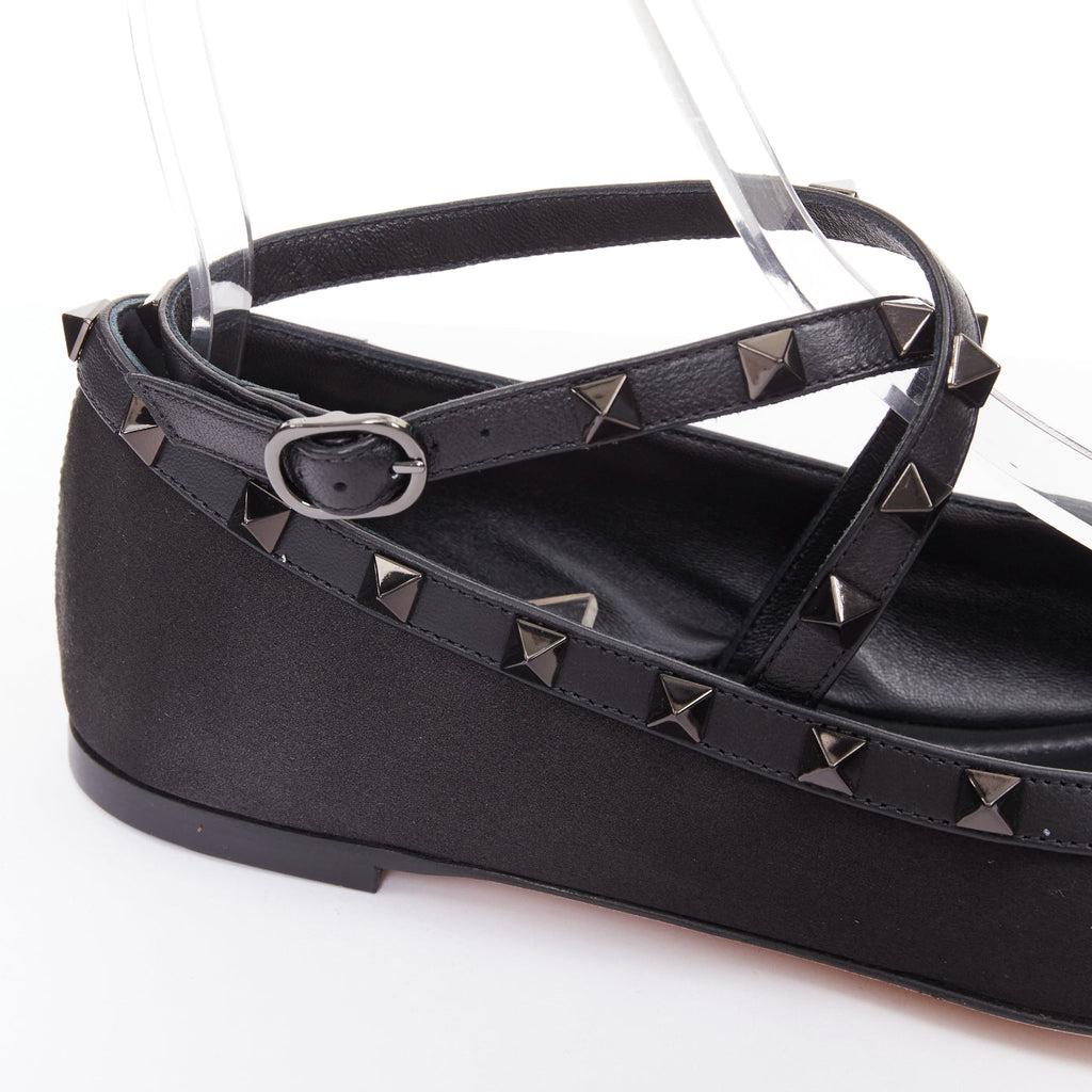 Women's Valentino Rockstud satin leather trim studded ballet flats