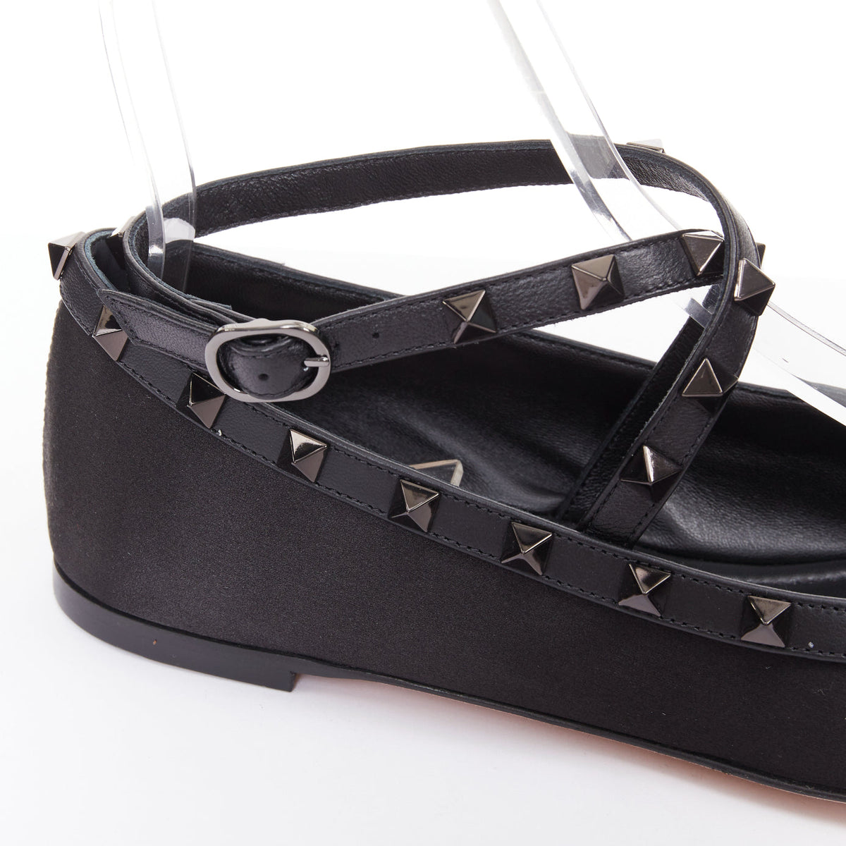 Women's Valentino Rockstud satin leather trim studded ballet flats