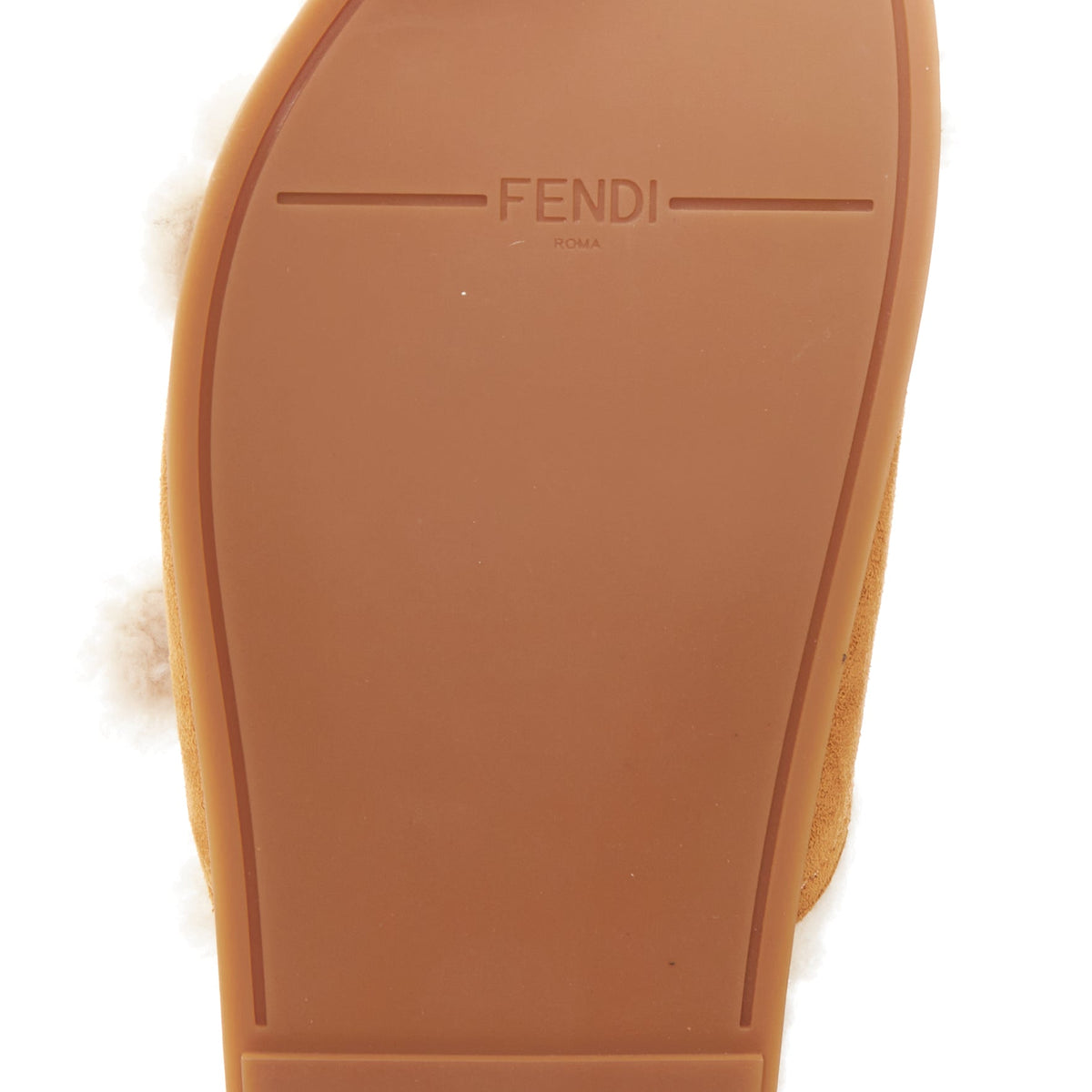 Women's Fendi Feel suede shearling gold FF buckle sandal slides