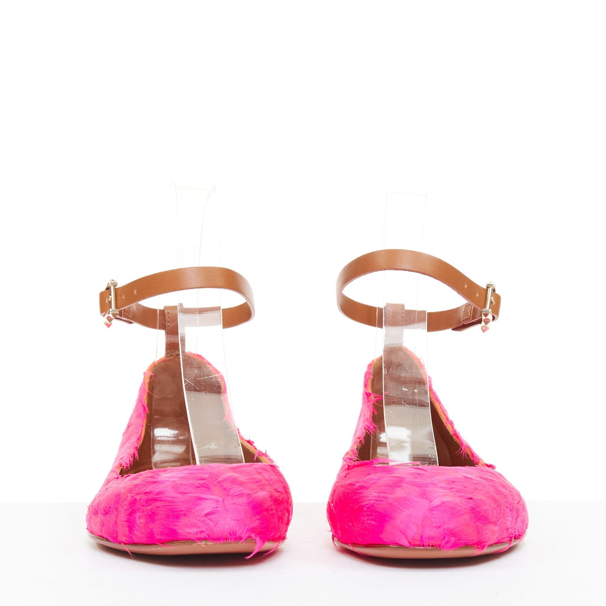 Women's Valentino feather leather ankle strap ballet flats