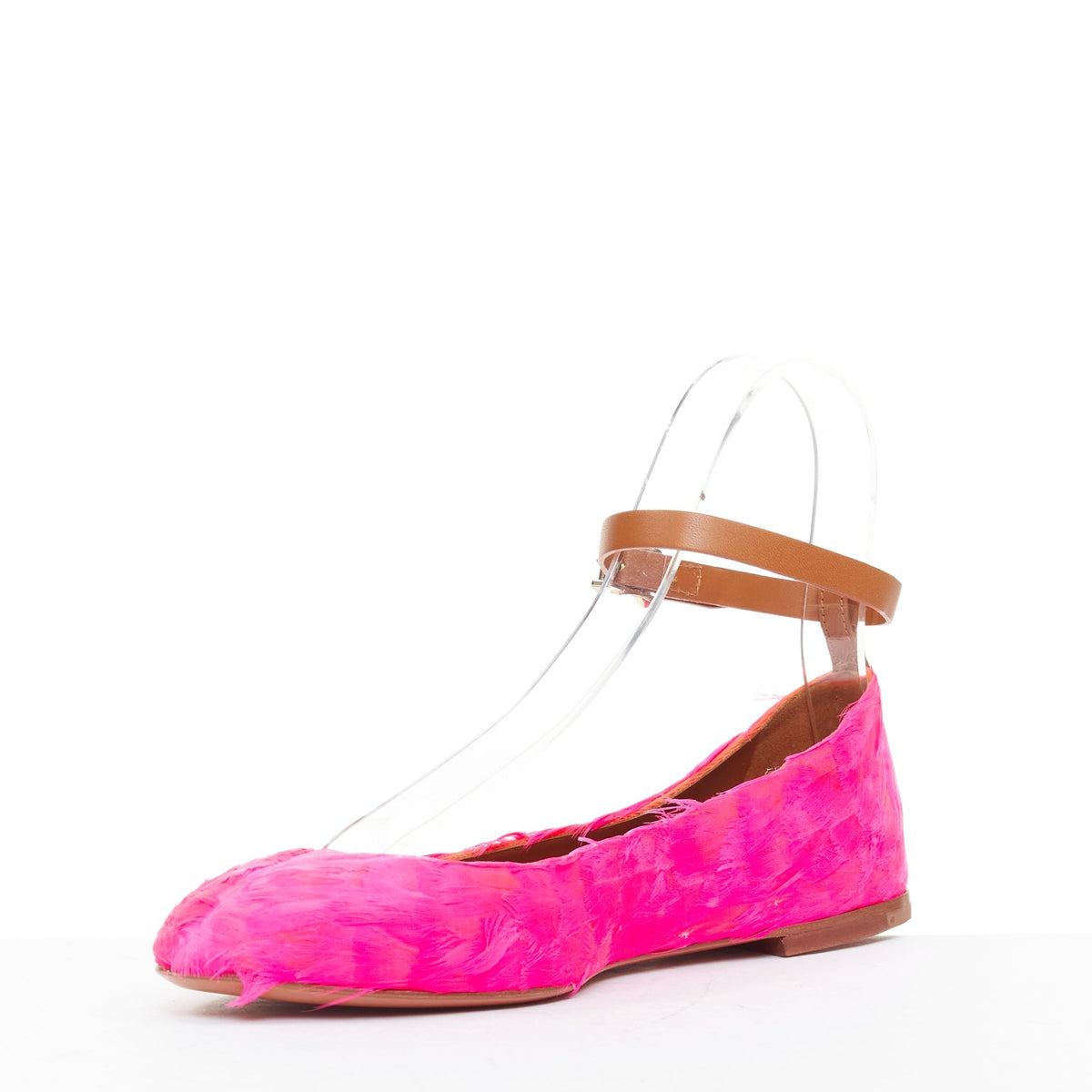 Women's Valentino feather leather ankle strap ballet flats