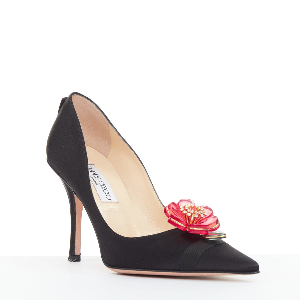 Women's Jimmy Choo Entice satin grosgrain flower brooch pumps
