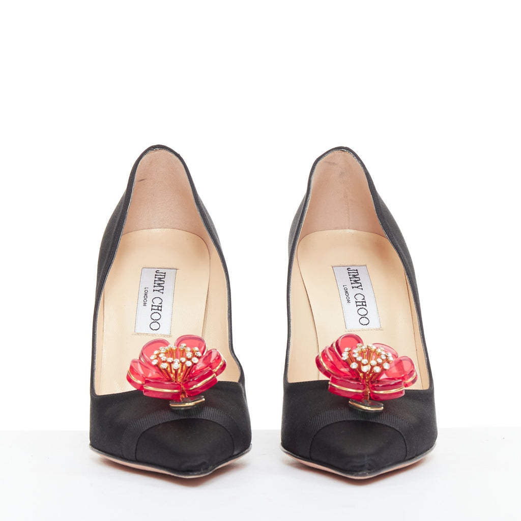 Women's Jimmy Choo Entice satin grosgrain flower brooch pumps